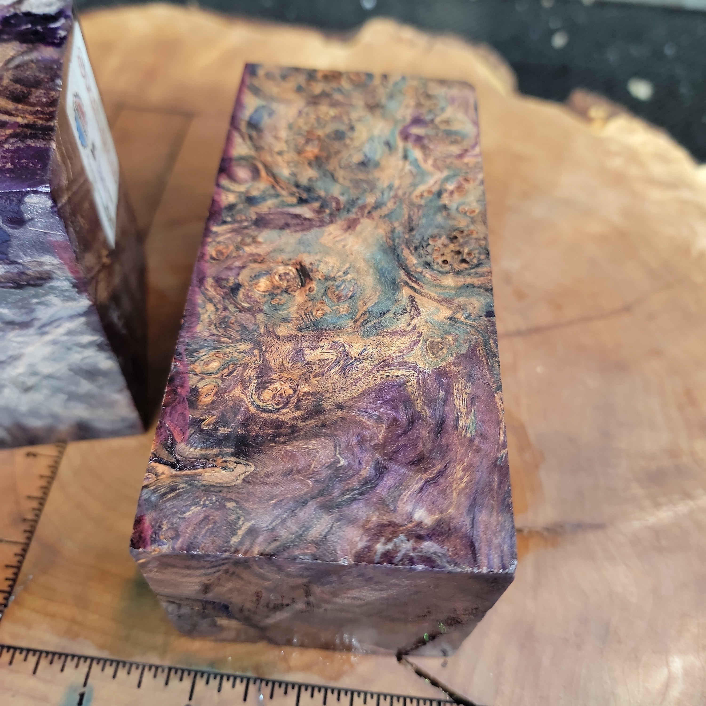 Multicolor dye stabilized maple burl. Wood burl knife handle cheapest knife scales maple burl turning blank knife making resin wood block